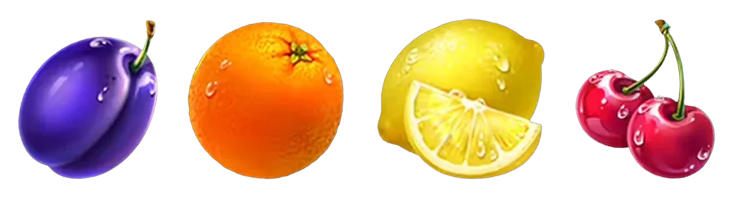 Plum, orange, lemon and cherry low-paying fruit symbols