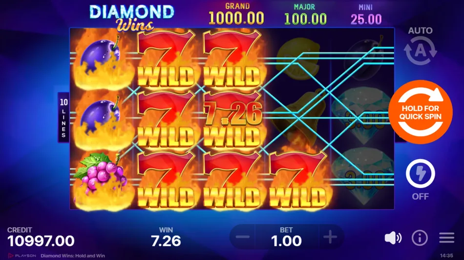 Wild symbol completing a winning combination on reels 2 to 5